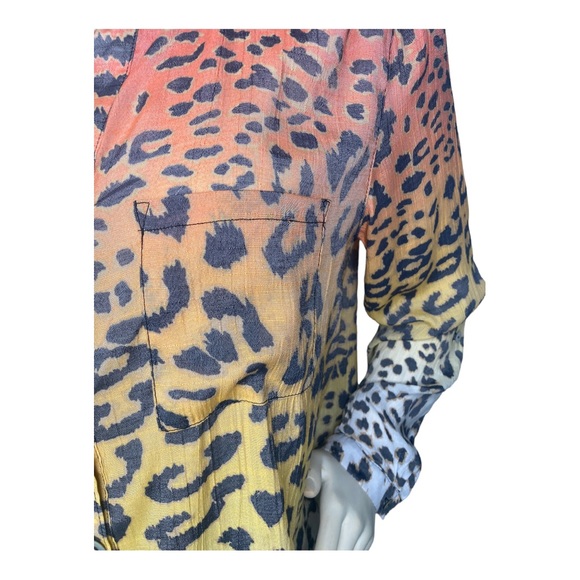 MULTIPLES Multicolor Ombre Leopard Animal Print Tie Front Linen Button Down Top - Picture 12 of 16
